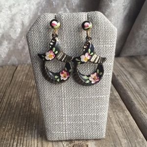 Vintage Russian enamel rose screw on earrings
